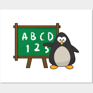 Penguin as Teacher with Blackboard in Class Posters and Art